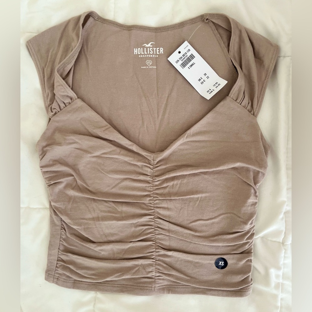 Hollister Tan Ruched Fitted Crop Top
